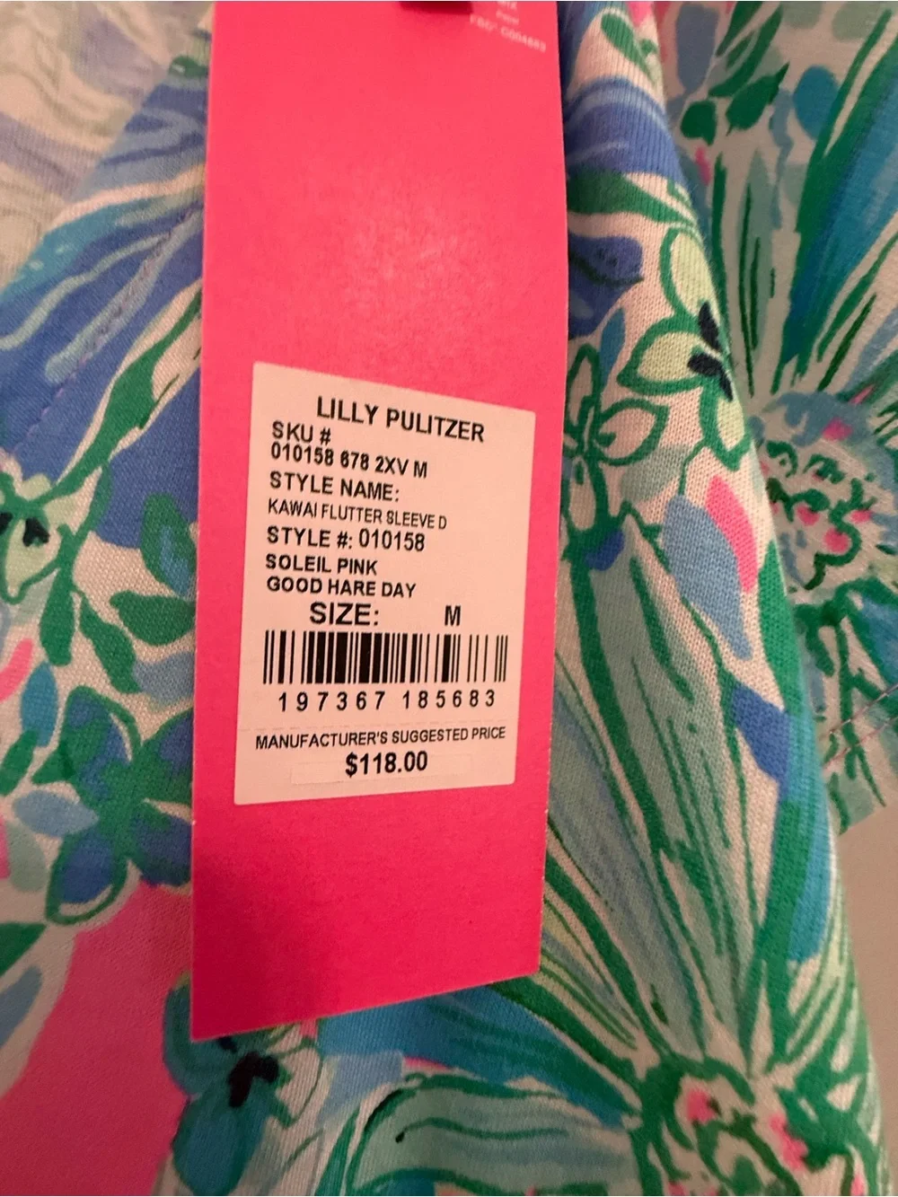 Lilly Pulitzer KAWAI FLUTTER SLEEVE D Floral V-Neck Dress in Pink & Aqua